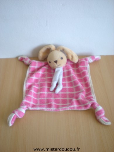 Doudou Lapin Nounours Carreaux rose dessus blanc dessous 