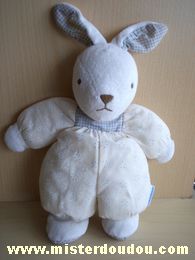 Doudou Lapin Nounours Ecru fleurs bleues et oreilles bleues vichy 