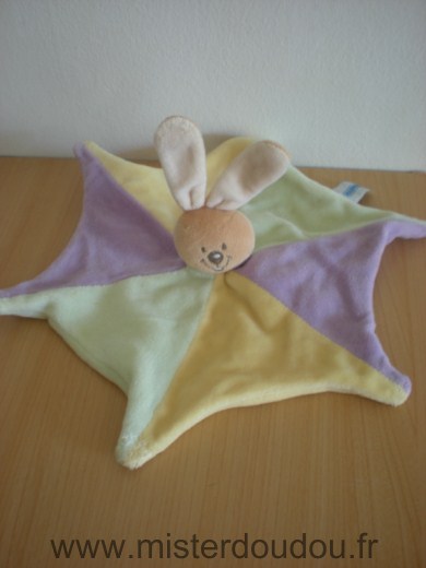 Doudou Lapin Nounours Etoile jaune mauve vert 