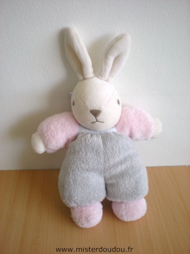 Doudou Lapin Nounours Gris rose 