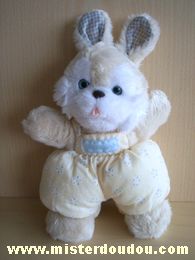 Doudou Lapin Nounours Jaune beige blanc yeux bleus En peluche salopette tissus
quelques bouloches