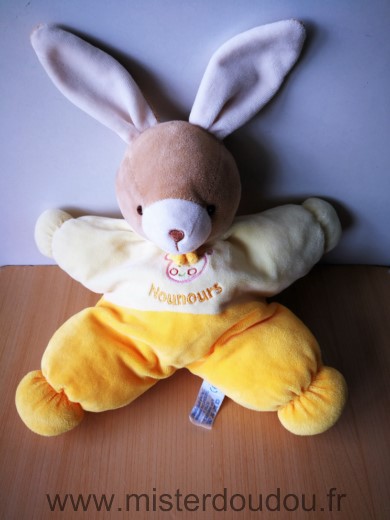 Doudou Lapin Nounours Jaune beige tete de fille 