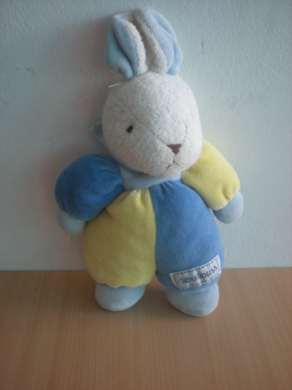 Doudou Lapin Nounours Jaune bleu 