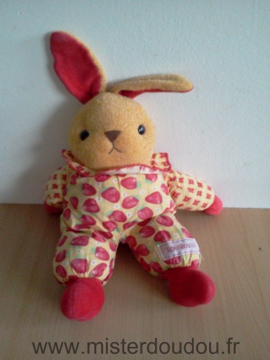 Doudou Lapin Nounours Jaune rouge motifs fraises - Mister Doudou : SOS  Doudou Perdu