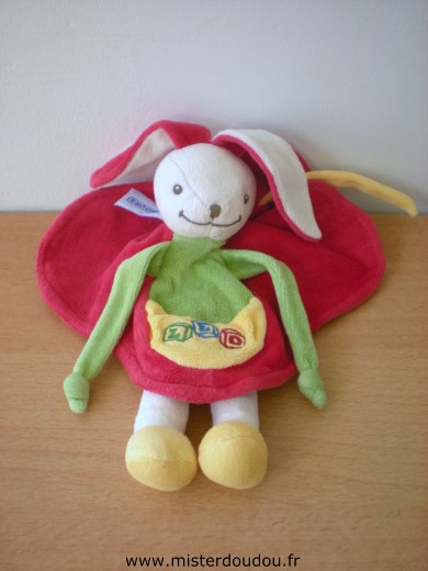 Doudou Lapin Nounours Leo rouge vert jaune 