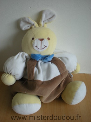 Doudou Lapin Nounours Marron blanc noeud bleu 