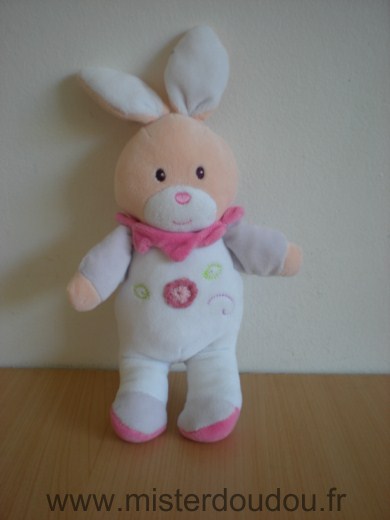 Doudou Lapin Nounours Mauve col rose 