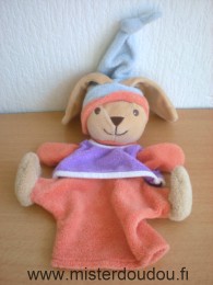 Doudou Lapin Nounours Orange gilet violet bonnet bleu 