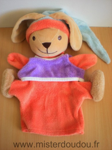 Doudou Lapin Nounours Orange violet bonnet bleu 