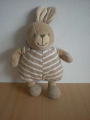 Doudou Lapin Nounours Rayé beige blanc 