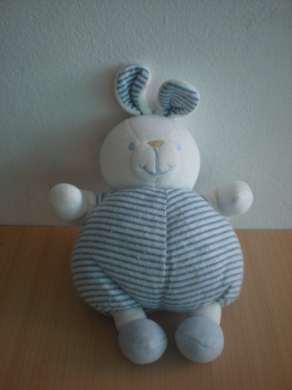 Doudou Lapin Nounours Rayé bleu blanc 