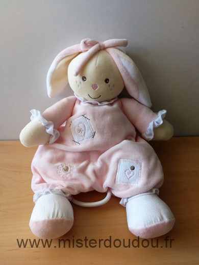 Doudou Lapin Nounours Rose blanc coeur 