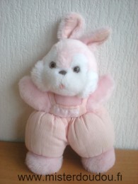 Doudou Lapin Nounours Salopette tissus rose le reste en peluche rose blanc 