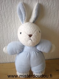 Doudou Lapin Nounours Tissus bleu, tissus éponge blanc 