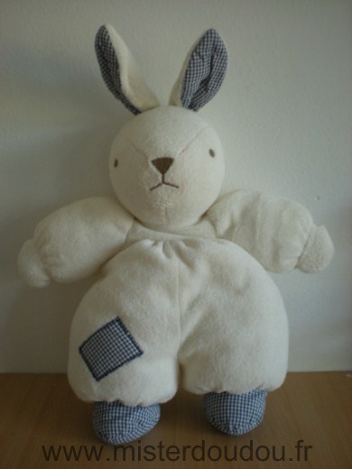 Doudou Lapin Nounours Tissus eponge blanc vichy bleu 