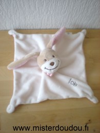 Doudou Lapin Obaibi okaidi Beige brodé obaibi dessus rose dessous 