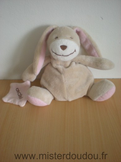 Doudou Lapin Obaibi okaidi Beige mouchoir rose 