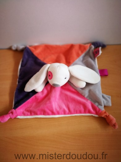 Doudou Lapin Obaibi okaidi Blanc rose mauve gris 