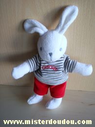 Doudou Lapin Obaibi okaidi Blanc short rouge tshirt rayé vert 