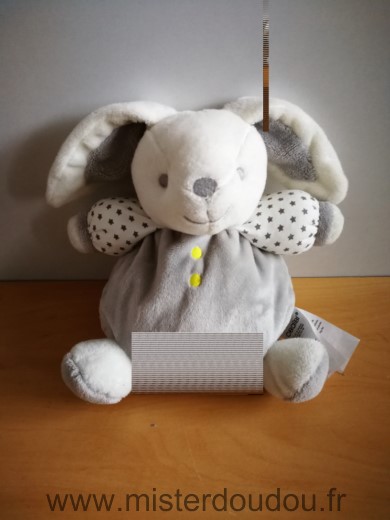 Doudou Lapin Obaibi okaidi Gris blanc etoiles 