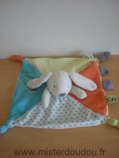 Doudou Lapin Obaibi okaidi Orange bleu etoiles raye vert 