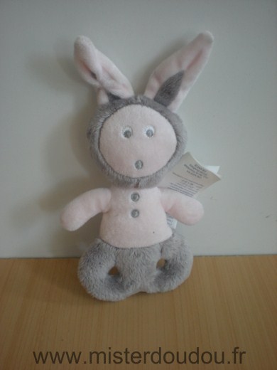 Doudou Lapin Obaibi okaidi Rose gris 