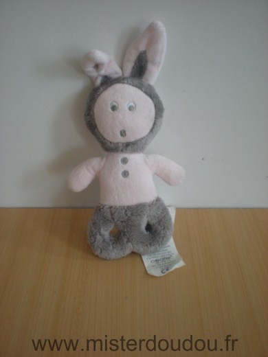 Doudou Lapin Obaibi okaidi Rose gris 