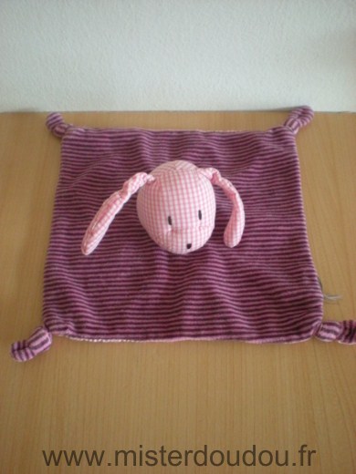 Doudou Lapin Orchestra Raye rose mauve vichy rose 