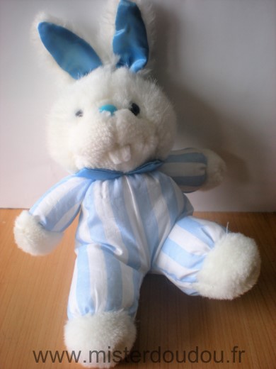 Doudou Lapin Pampers Bleu blanc rauyres tete en peluche 