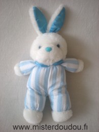 Doudou Lapin Pampers Rayé bleu blanc yeux bleus Mains pieds tête en peluche