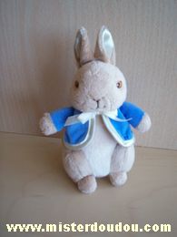 Doudou Lapin Peter rabbit Beige veste bleue 
