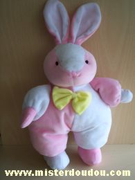 Doudou Lapin Petipouce Rose blanc noeud jaune 