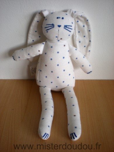 Doudou Lapin Petit bateau Blanc etoiles bleu 