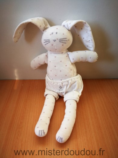 Doudou Lapin Petit bateau Blanc etoiles mon reve 