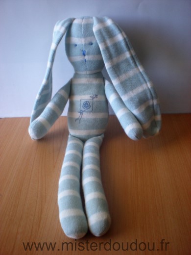 Doudou Lapin Petit bateau Bleu raye blanc Le ventre devant n est plus tres blanc