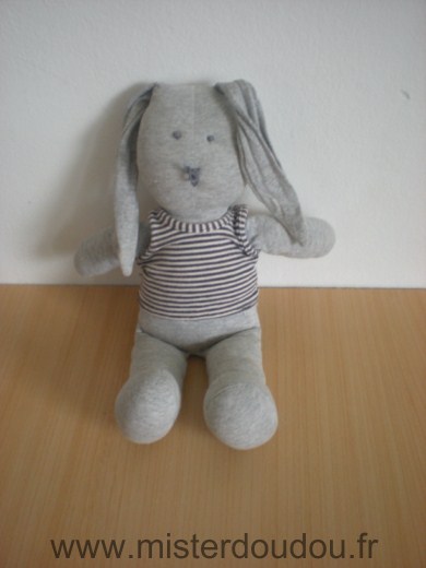 Doudou Lapin Petit bateau Gris tshirt rayé gris blanc 