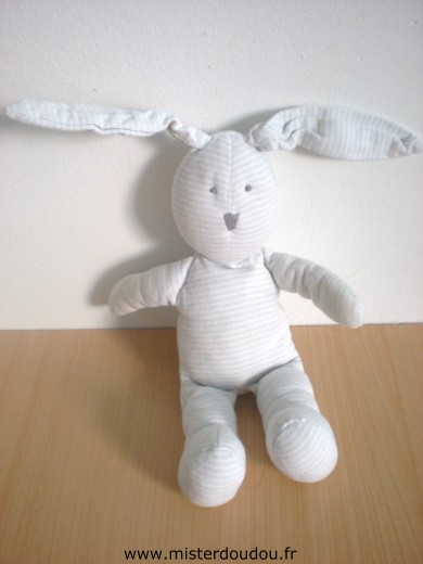 Doudou Lapin Petit bateau Rayé gris blanc 