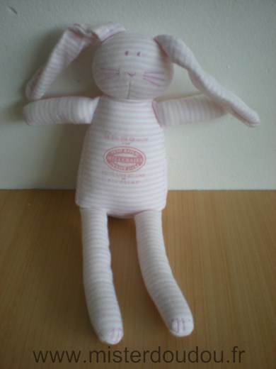 Doudou Lapin Petit bateau Raye rose blanc milleraies 