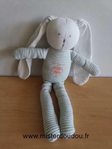 Doudou Lapin Petit bateau Raye vert blanc 