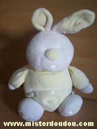 Doudou Lapin Petit caid Jaune clair blanc Oreilles disproportionnées une petite et une grande