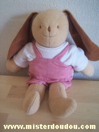 Doudou Lapin Petit descamps Beige tshirt blanc salopette rose Quelques bouloches et boite à musique dans le ventre ne fonctionne pas.