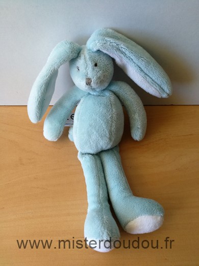 Doudou Lapin Petit descamps Bleu  blanc 