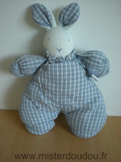 Doudou Lapin Petit descamps Vichy bleu blanc 