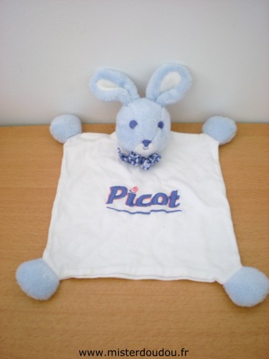 Doudou Lapin Picot Blanc bleu picot 