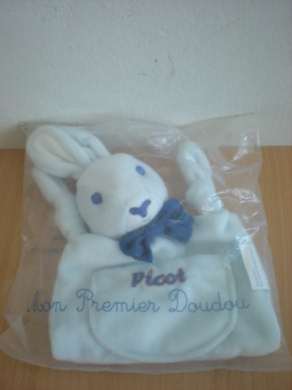 Doudou Lapin Picot Bleu brodé picot 