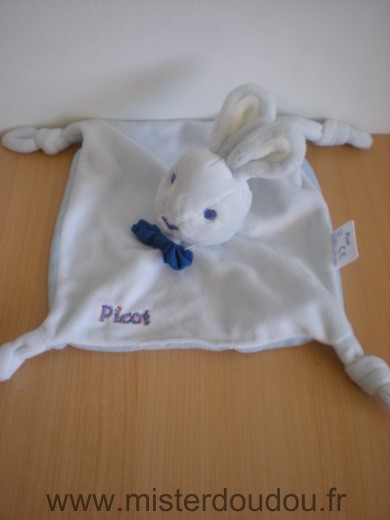 Doudou Lapin Picot Bleu clair noeud dessous bleu 