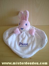 Doudou Lapin Picot Rayé blanc rose dessus et blanc bleu dessous 