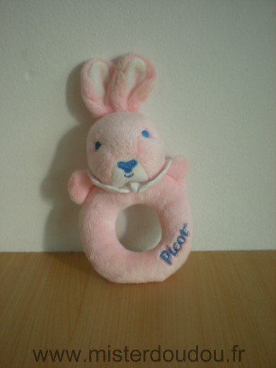 Doudou Lapin Picot Rose bleu blanc 