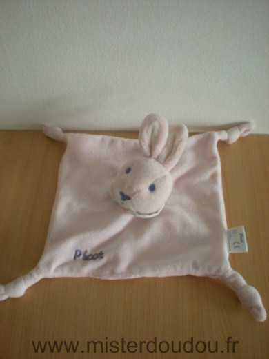 Doudou Lapin Picot Rose col blanc 