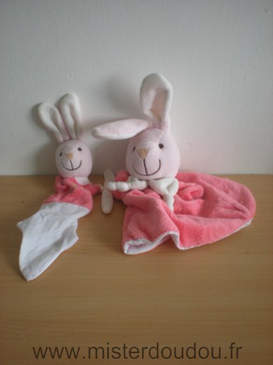 Doudou Lapin Playkids Mamain lapin et bébé rose et blanc 